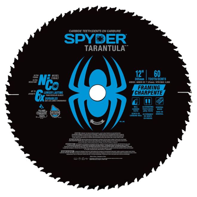 Spyder Tarantula Framing 12-in Steel Circular Saw Blade - 60 Tungsten Carbide-Tipped Teeth - Each