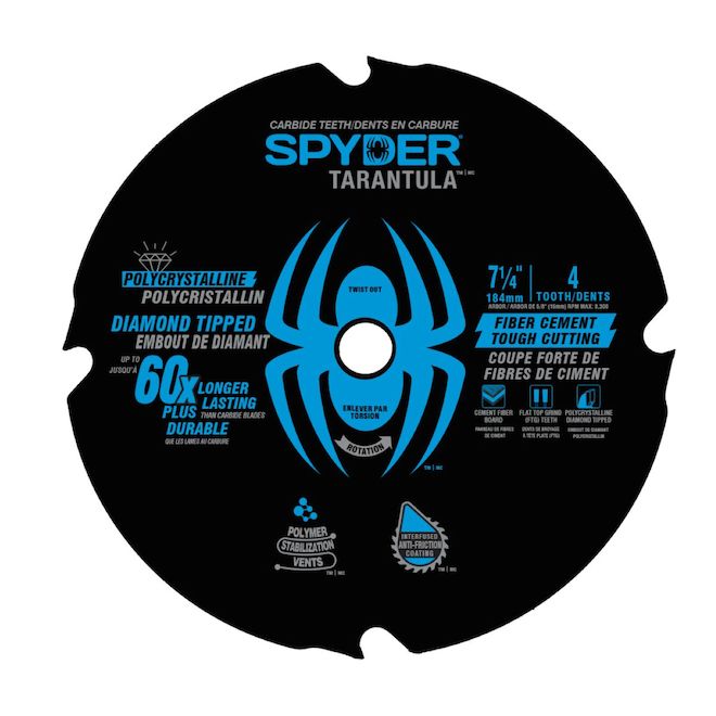 Spyder Tarantula 7-1/4-in Circular Saw Blade for Fiber Cement - 4 Diamond Teeth - Each