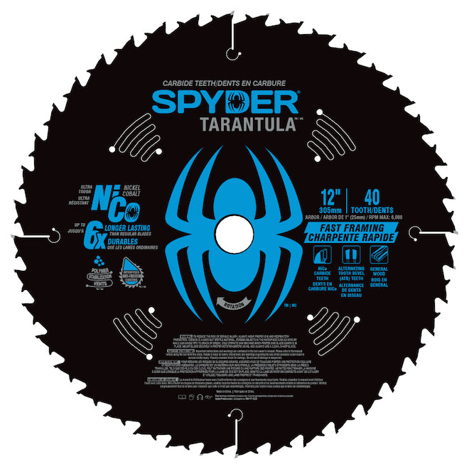 Spyder Tarantula Framing 12-in Steel Circular Saw Blade - 40 Tungsten Carbide-Tipped Teeth - Each