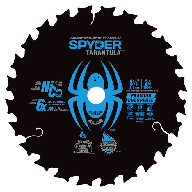 Spyder Tarantula Framing 8 1/4-in Steel Circular Saw Blade - 24 Tungsten Carbide-Tipped Teeth - Each