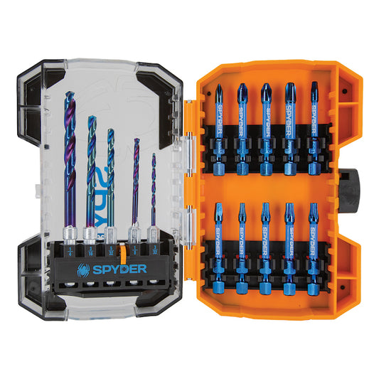 Spyder Mach-Blue 15-Piece Impact Drill/Driver Bit Set - 1/4-in - Hard Case - Each