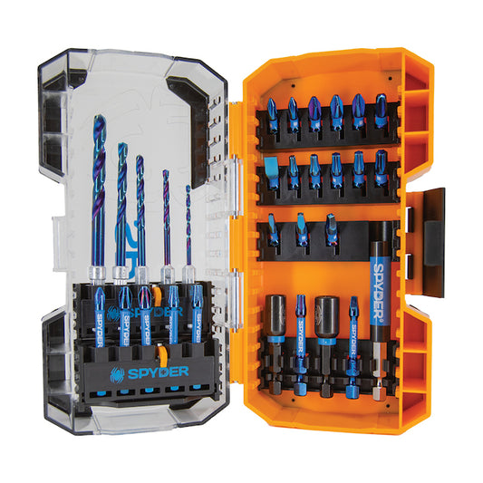 Spyder Mach-Blue 30-Piece Impact Drill/Driver Bit Set - 1/4-in - Hard Case - Each