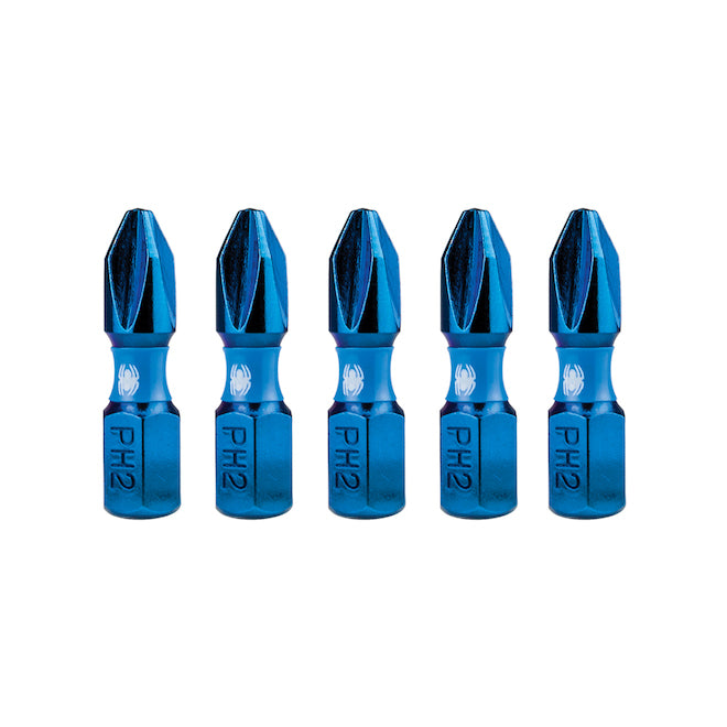 Spyder Mach-Blue Steel #2 Phillips Impact Driver Bits - 1/4 x 1-in - 5 Pcs - Each