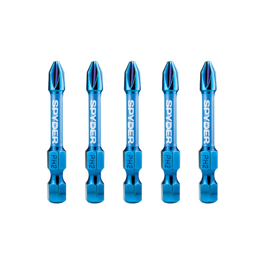 Spyder Mach-Blue PH2 1/4-in x 2-in Impact Driver Bits 5-Pack - Each