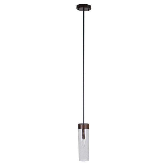 Single pendant - Seeded Glass - Wood Finish - Black-