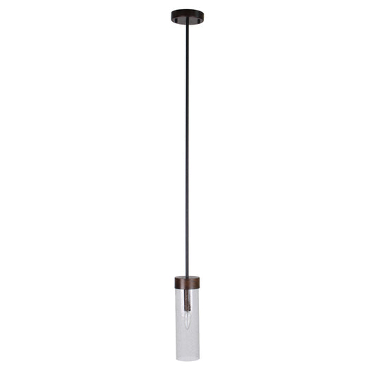 Single pendant - Seeded Glass - Wood Finish - Black-
