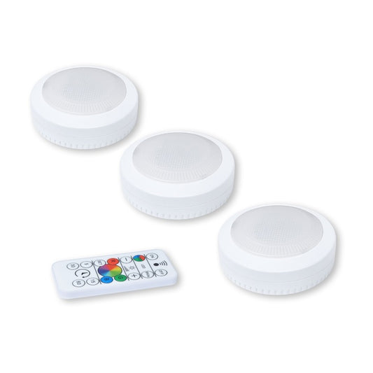Ecolight 3-in White LED Puck Light with Remote Control - 3-Pack-