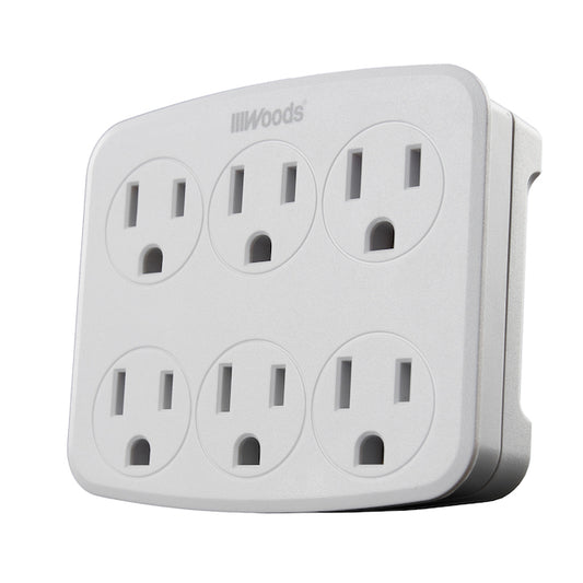 Woods 6-Outlet Grounded Wall Tap with Phone Cradle - White-Each