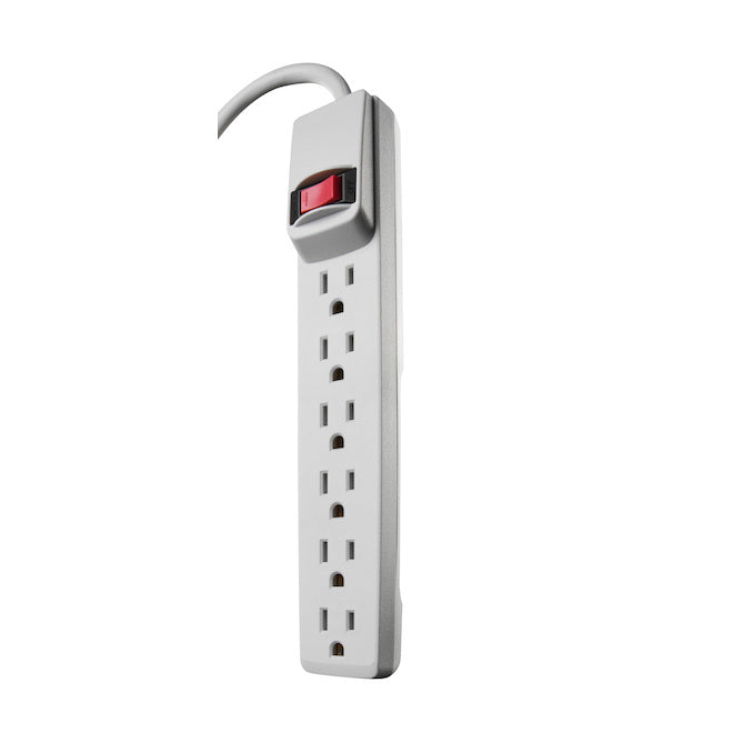 Straight Power Strip - 6 Outlets - 120 V - 4' - White-Each