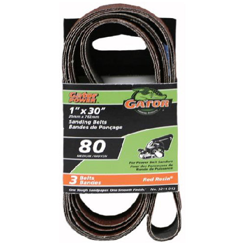 Gator 30-in L x 1-in W 80-Grit Aluminum Oxide Sanding Belts 3/Pk - Pack