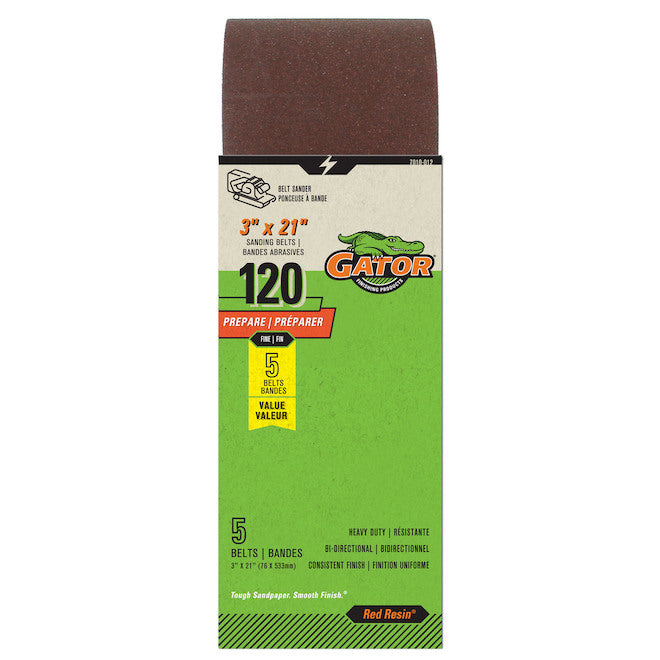 Rust-Oleum Gator 21-in L x 3-in W 120-Grit Aluminum Oxide Sanding Belts 5/Pk - Pack