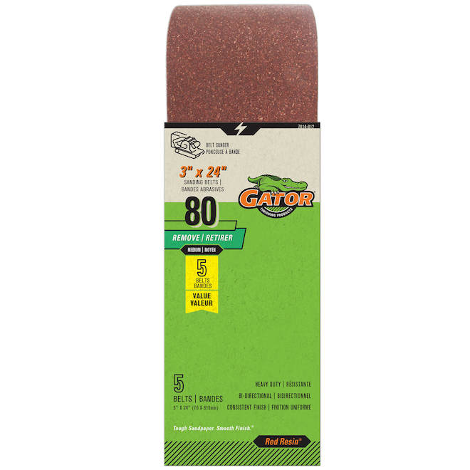 Gator Sanding Belts - Aluminum Oxide - 80-Grit - 24-in L x 3-in W - 5 Per Pack - Pack