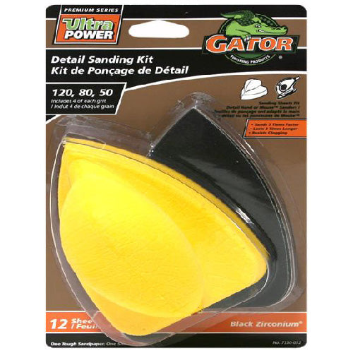 Gator Ultrapower Multi-Grade Black Zirconium Abrasive Hook and Loop Detail Sanding Kit 12/Sheets - Each