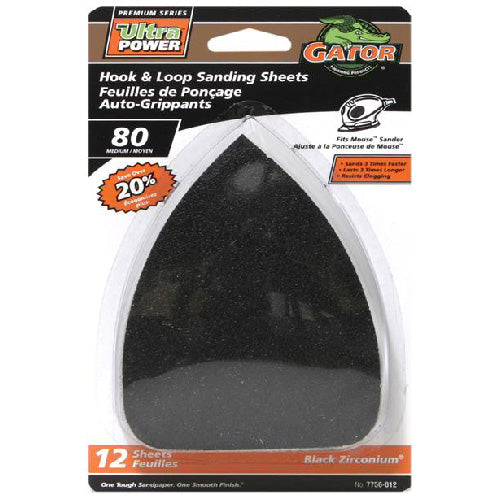 Gator Ultrapower Detail Sandpaper - 4 3/4-in W x 9 1/2-in L - 80 Grit - Black Zirconium Abrasive - 12 Per Pack - Pack