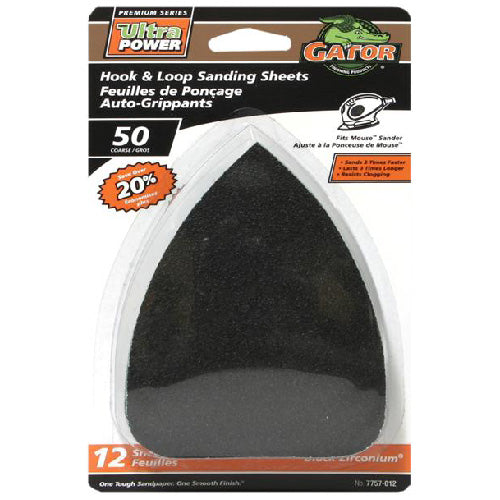 Gator Ultrapower 4 3/4-in W x 9 1/2-in L 50-Grit Black Zirconium Abrasive Detail Sandpaper 12 Per Pack - Pack