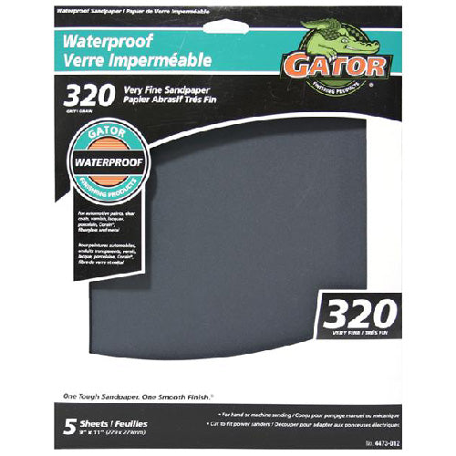 Gator Waterproof Extra Fine Sanding Sheets - 320-Grit - 1-in L x 9-in W - 5 Per Pack - Pack