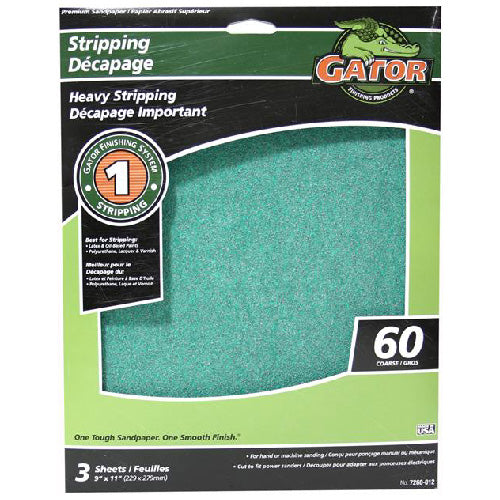 Gator Premium Sanding Sheets - 60-Grit - Aluminum Oxide - Green - 3-Pack - Pack