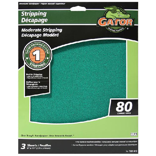 Gator AlumiNext Premium Stripping Sandpaper - 9-in W x 11-in L - 80 Grit - Aluminum Oxide Abrasive - 3 Per Pack - Pack