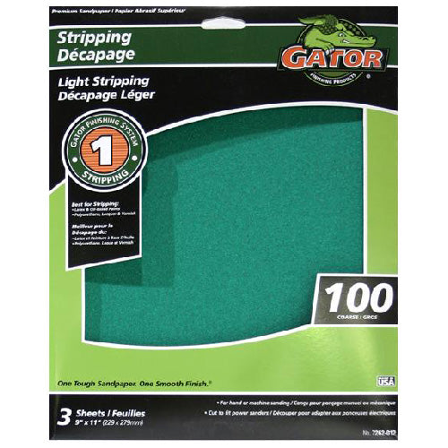 Gator AlumiNext Premium Stripping Sandpaper - 9-in W x 11-in L - 100 Grit - Aluminum Oxide Abrasive - 3 Per Pack - Pack