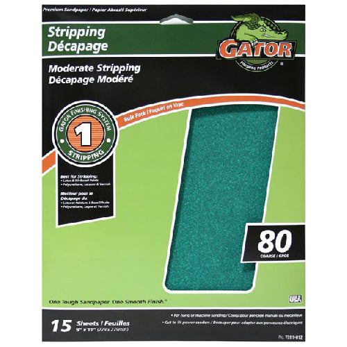 Gator Premium Moderate Stripping Sandpaper - Aluminum Oxide - 80-Grit - 11-in L x 9-in W - 15 Per Pack - Pack