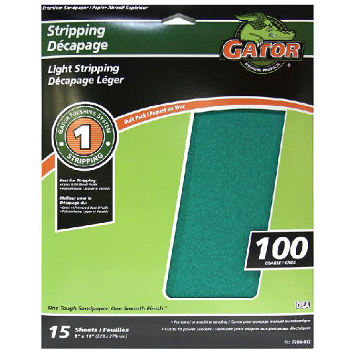 Gator Premium Light Stripping Sandpaper - 9-in W x 11-in L - 100 Grit - Aluminum Oxide Abrasive - 15 Per Pack - Pack