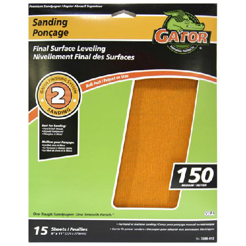 Gator Premium Sanding Papers - 9-in W x 11-in L - 150 Grit - Aluminum Oxide Abrasive - 15 Per Pack - Pack