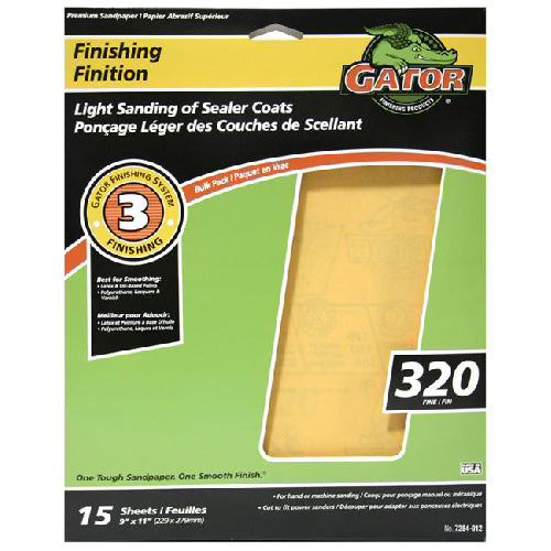 Gator Premium Finishing Sandpaper - 9-in W x 11-in L - 320 Grit - Aluminum Oxide Abrasive - 15 Per Pack - Pack