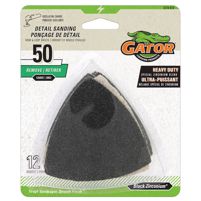 Gator Ultrapower Hook and Loop Oscillating Sandpaper - 50 Grit - Black Zirconium Abrasive - 12 Per Pack - Each