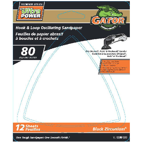 Gator Ultrapower 80-Grit Hook and Loop Oscillating Black Zirconium Abrasive Sandpaper 12 Per Pack - Each