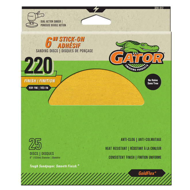 Gator Gatorpower Stick-On Sanding Discs - 6-in Dia - 220 Grit - Aluminum Oxide Abrasive - 25 Per Pack - Pack