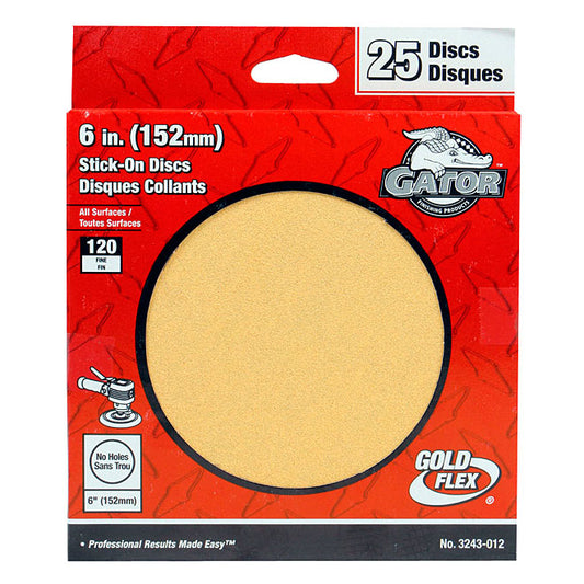 Gator GoldFlex 6-in Dia 120-Grit Stick-On Aluminum Oxide Abrasive Sanding Discs 25/Pk - Pack