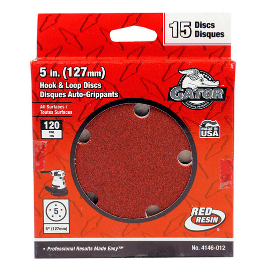 Gator 5-in Dia 120-Grit 5-Hole Hook and Loop Red Resin Finishing Sanding Discs 15/Pk - Pack