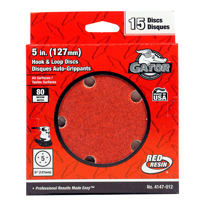 Gator 5-in Dia 120-Grit 5-Hole Hook and Loop Red Resin Sanding Discs 15/Pk - Pack