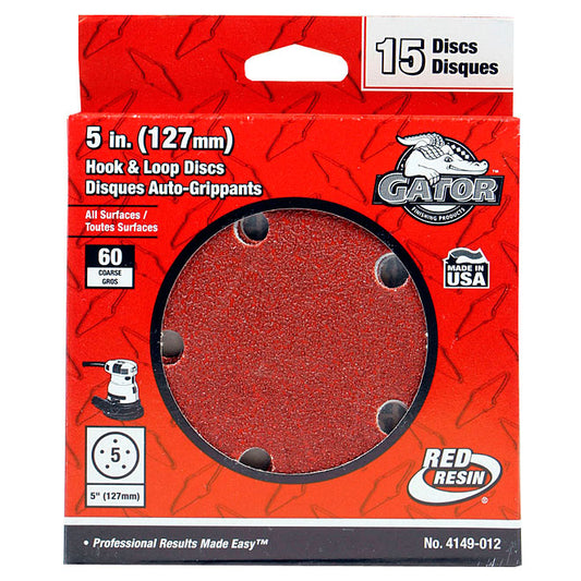 Gator Hook and Loop Sanding Discs - 5-in Dia - 60 Grit - 5 Holes - 15 Per Pack - Pack