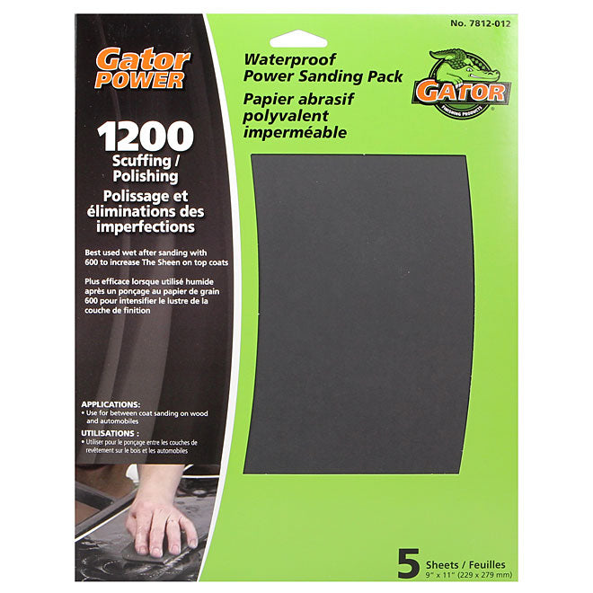 Gator Gatorpower 9-in W x 11-in L 1200-Grit Finishing Silicon Carbide Abrasive Waterproof Sandpaper 5/Pk - Pack