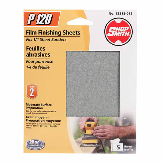 ShopSmith Clamp-On Film Finishing Sheets - 4 1/2-in W x 5 1/2-in L - P120 Grit - 5 Per Pack - Pack