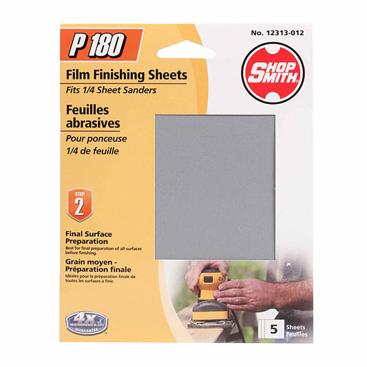 ShopSmith Clamp-On Film Finishing Sheets - 4 1/2-in W x 5 1/2-in L - P180 Grit - 5 Per Pack - Pack