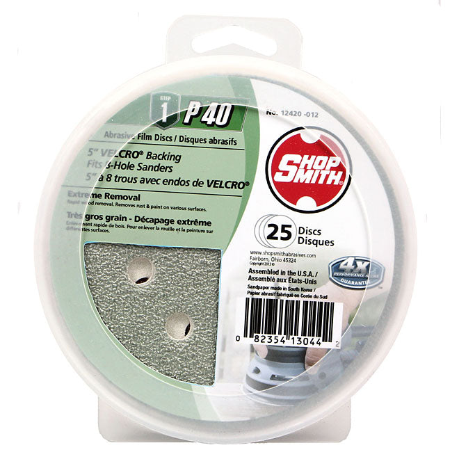 ShopSmith Hook and Loop Abrasive Film Disc - 5-in Dia - 40 Grit - 25 Per Pack - Pack