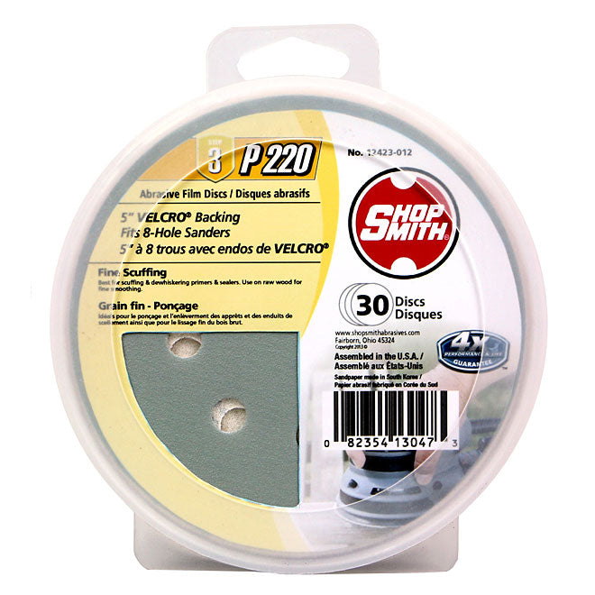 Shopsmith Abrasive Film Discs with Velcro Backing - 5-in dia - 8 Holes - P220-Grit - 30 Per Pack - Pack