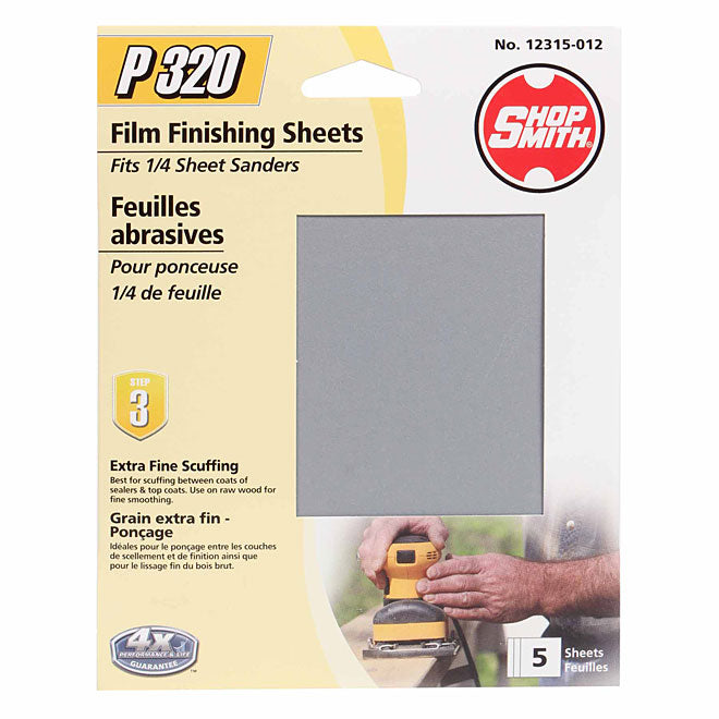 1/4" Sander Sheets - 320 Grit - 5-Pack - Pack