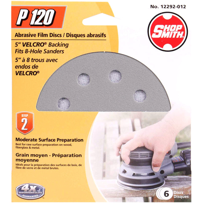 ShopSmith Abrasive Film Discs with Velcro Backing - 5-in Dia - 120 Grit - 8 Holes - 6 Per Pack - Pack