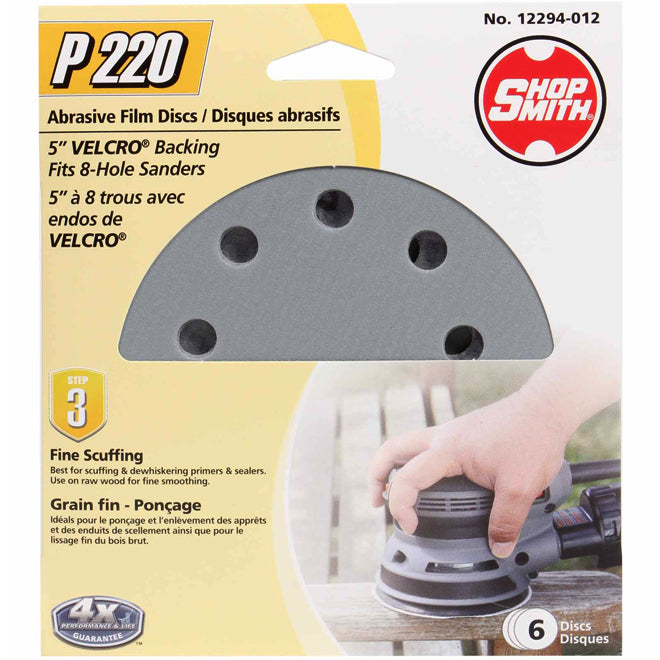 Shopsmith 8 Hole Abrasive Sanding Discs - 5-in Dia - 220 Grit - 6 Per Pack - Pack