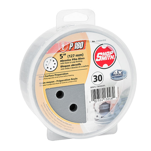 ShopSmith Abrasive Film Discs with Velcro Backing - 5-in Dia - 8 Holes - P180 Grit - 30 Per Pack - Pack