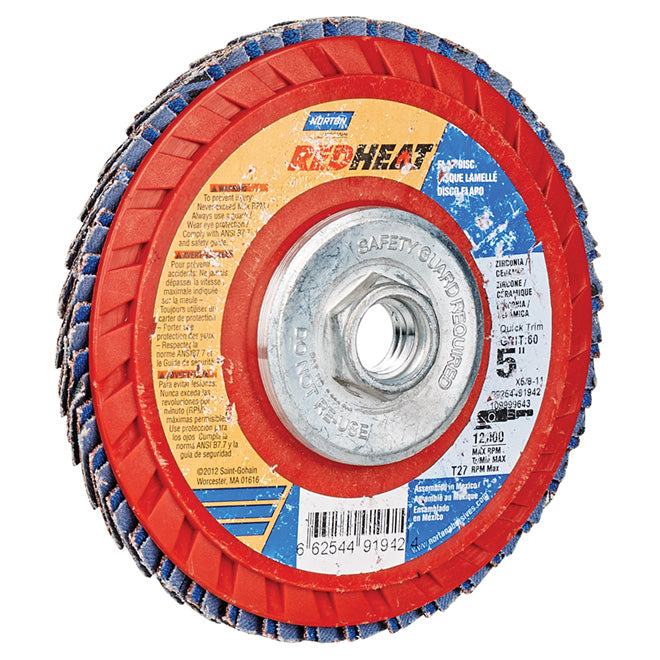 Norton RedHeat Type 27 Ceramic and Zirconia Abrasive Flap Disc - 5-in Dia - 5/8-11-in Arbor - 60 Grit - Each