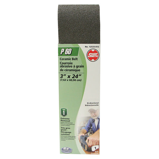 ShopSmith Ceramic Bi-Directional Sanding Belt - 3-in W x 24-in L - 60 Grit - Poly-Cloth Backing - Kevlar-Reinforced Joint - Each