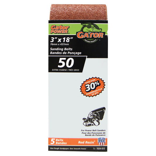 Gator Gatorpower 3-in x 18-in 50-Grit Bi-Directional Aluminum Oxide Sanding Belts 5/Pk - Pack