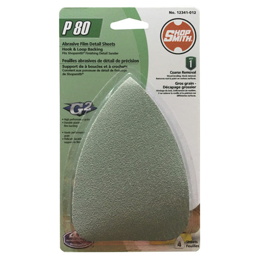 ShopSmith Abrasive Film Sheets with Hoop and Loop Backing - P80 Grit - Aluminum Oxide - 4 Per Pack - Each