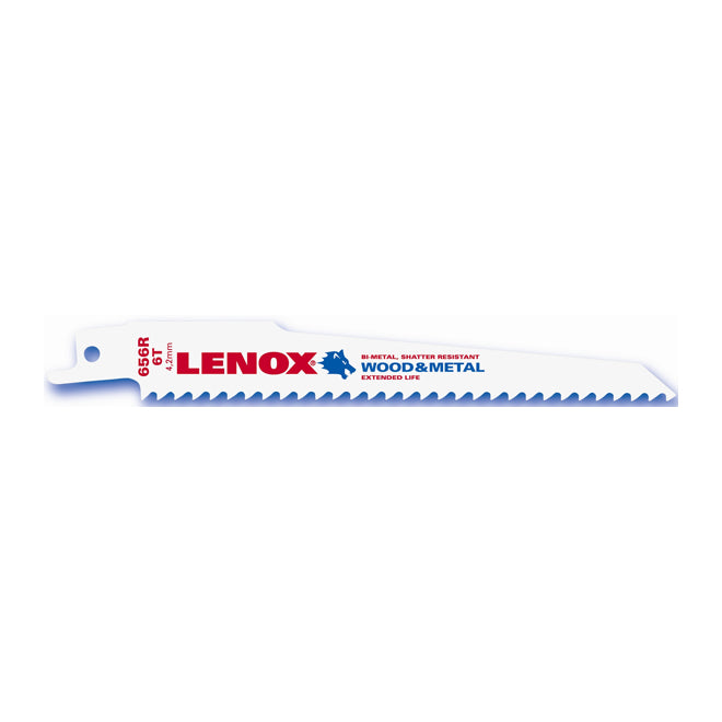 Lenox Reciprocating Saw Blade - Bi-Metal Material - 6-in L - 6 TPI - Efficient Wood Cutting - Each