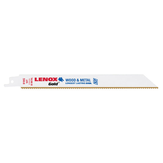 Lenox Reciprocating Saw Blades - Gold - Bi-Metal - 10 TPI - 8-in x 3/4-in - Medium Metal - 5 Per Pack - Pack