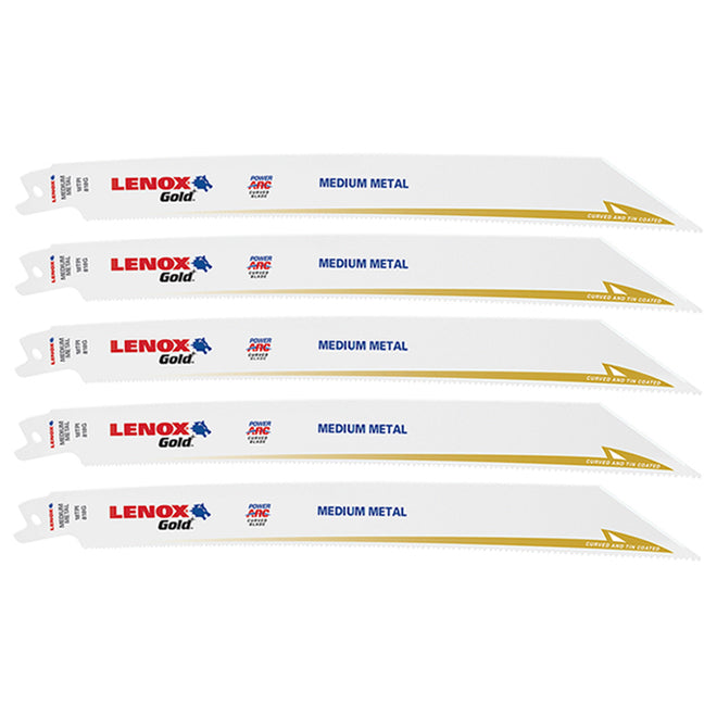 Lenox Reciprocating Saw Blades - Gold - Bi-Metal - 18 TPI - 8-in x 3/4-in - Medium Metal - 5 Per Pack - Each